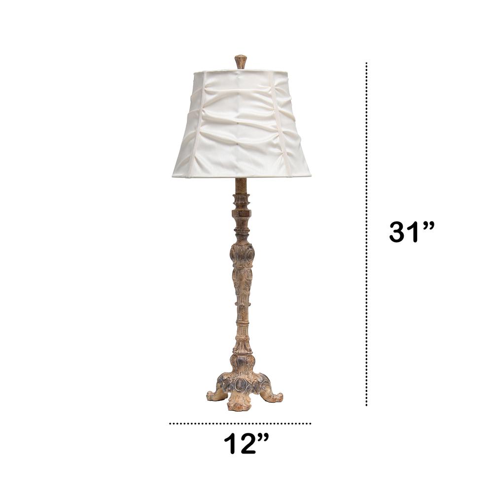 31" Tall Vintage Embellished Table Lamp with Ruffled Cream Shade, Antique Color. Picture 7
