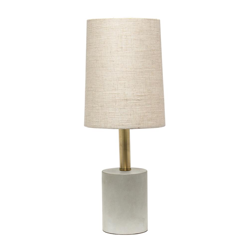 Antique Brass Concrete Table Lamp with Linen Shade, Khaki. Picture 4
