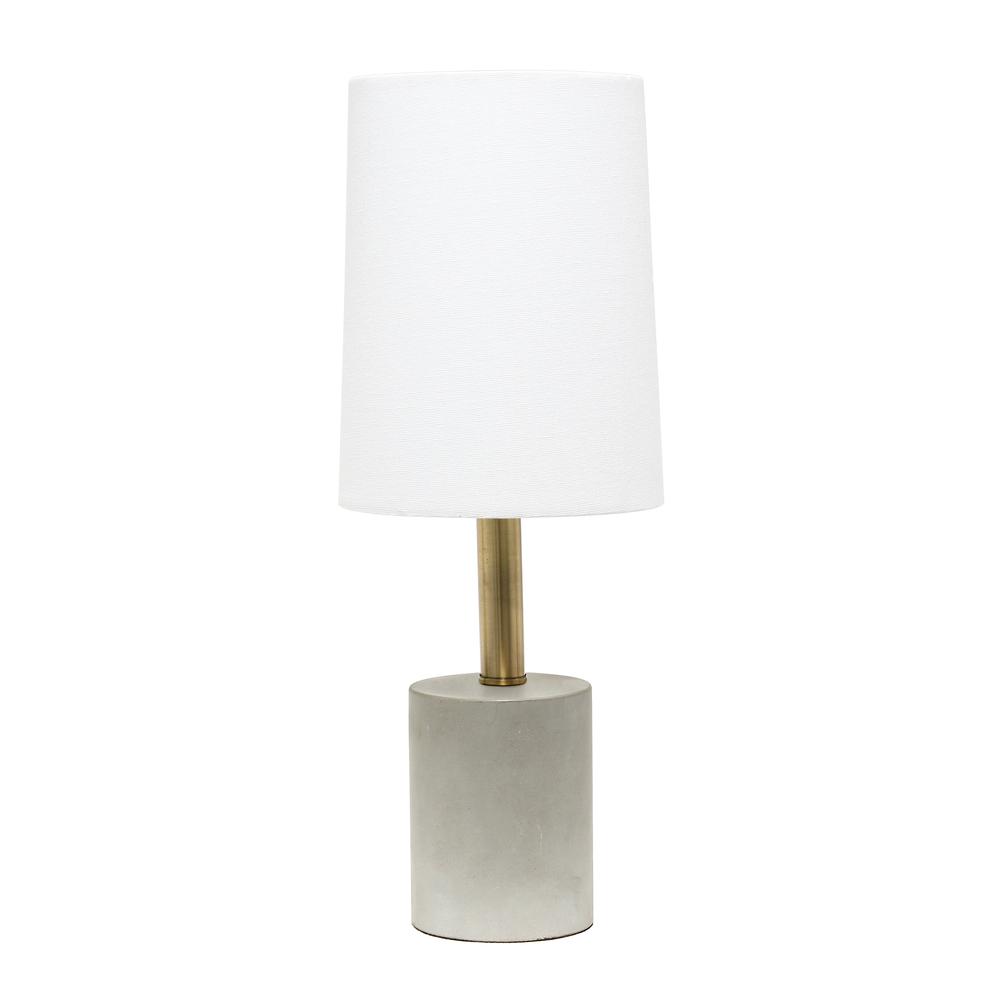 Antique Brass Concrete Table Lamp with Linen Shade, White. Picture 5