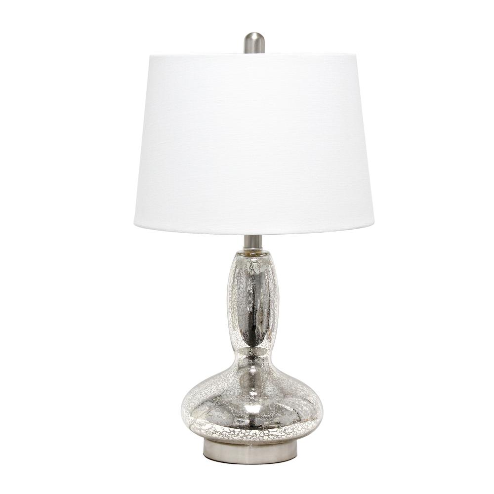 Glass Dollop Table Lamp with White Fabric Shade, Mercury. Picture 6