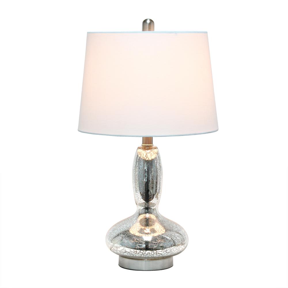 Glass Dollop Table Lamp with White Fabric Shade, Mercury. Picture 7