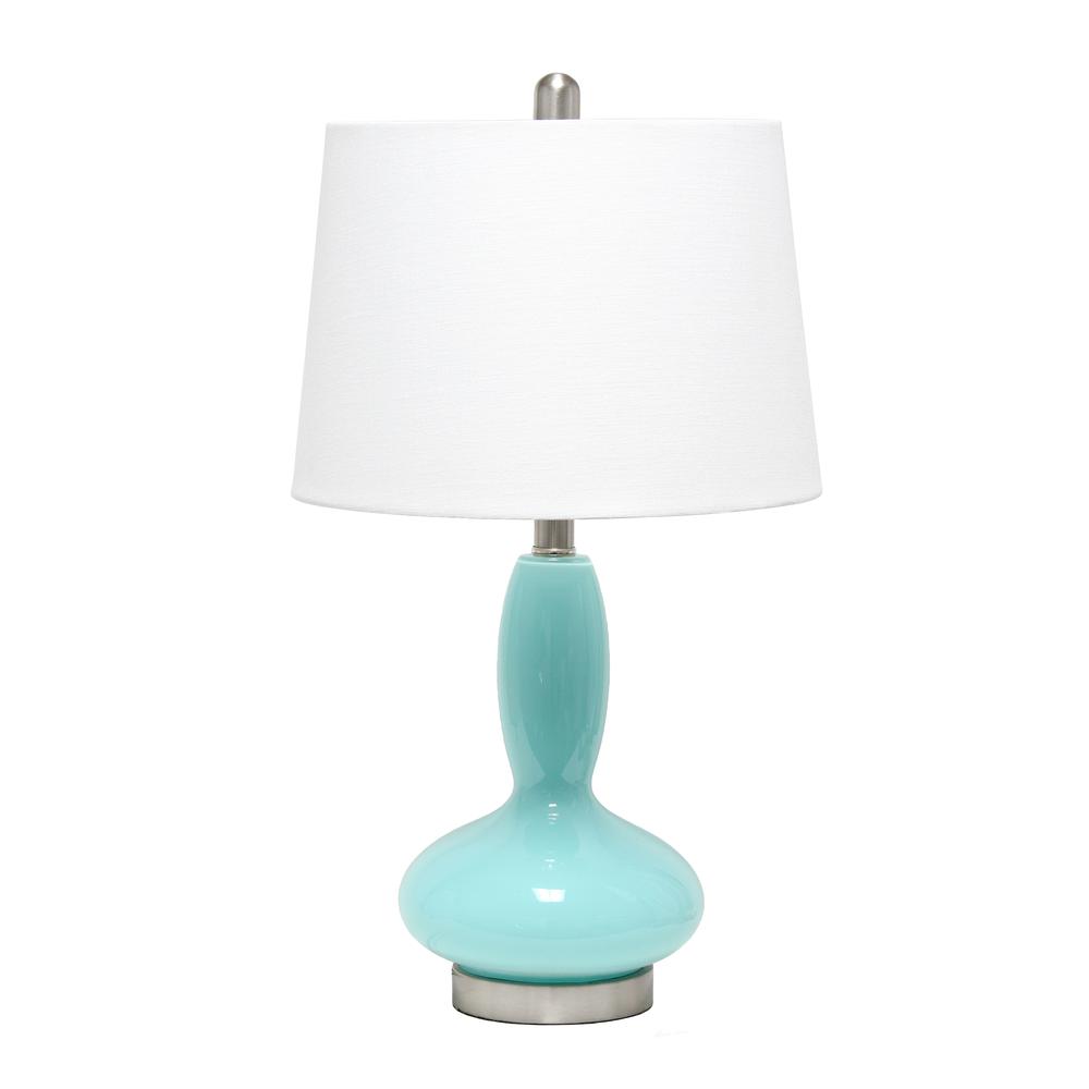 Glass Dollop Table Lamp with White Fabric Shade, Seafoam. Picture 6