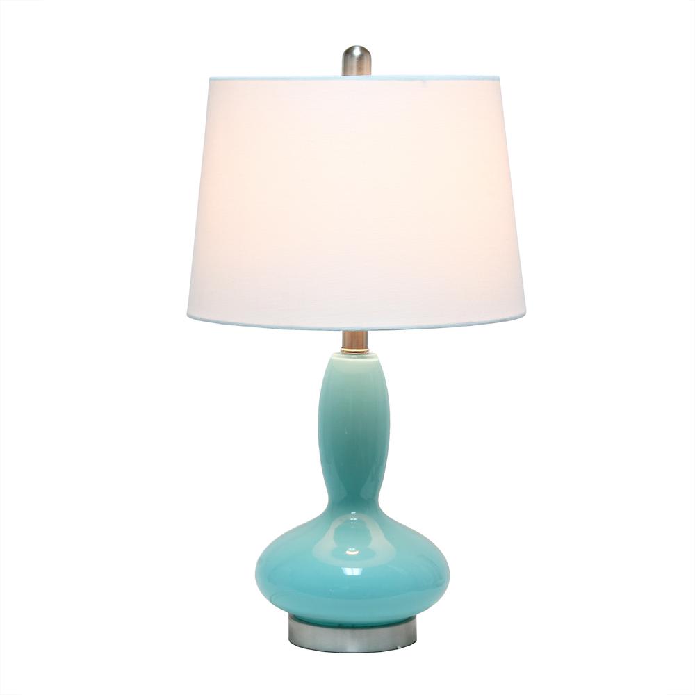 Glass Dollop Table Lamp with White Fabric Shade, Seafoam. Picture 7
