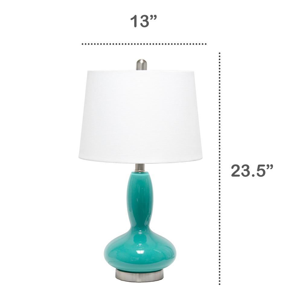 Glass Dollop Table Lamp with White Fabric Shade, Teal. Picture 4