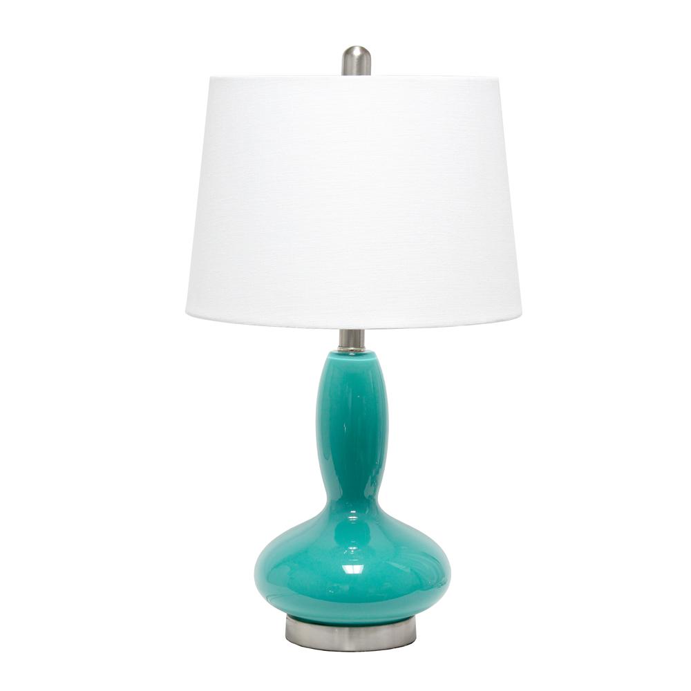 Glass Dollop Table Lamp with White Fabric Shade, Teal. Picture 6