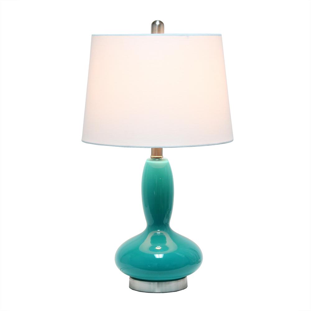 Glass Dollop Table Lamp with White Fabric Shade, Teal. Picture 7