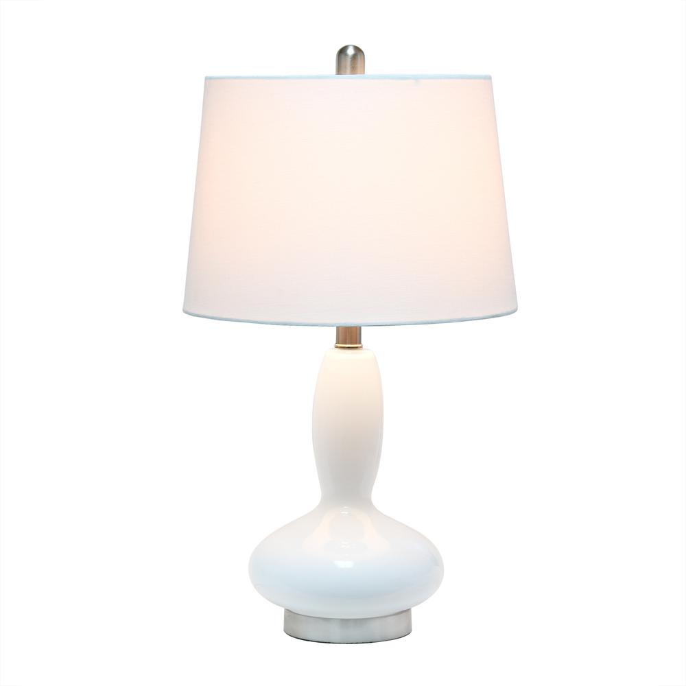 Glass Dollop Table Lamp with White Fabric Shade, White. Picture 7