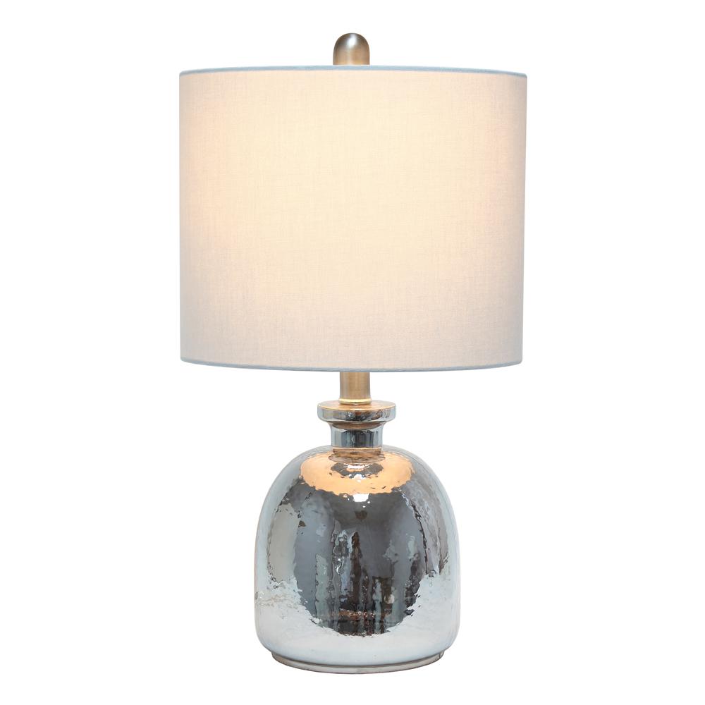 Metallic Gray Hammered Glass Jar Table Lamp with Grey Linen Shade. Picture 17