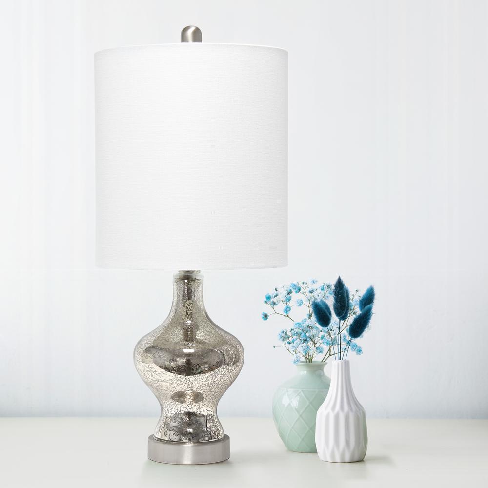 Paseo Table Lamp with White Fabric Shade, Mercury. Picture 2