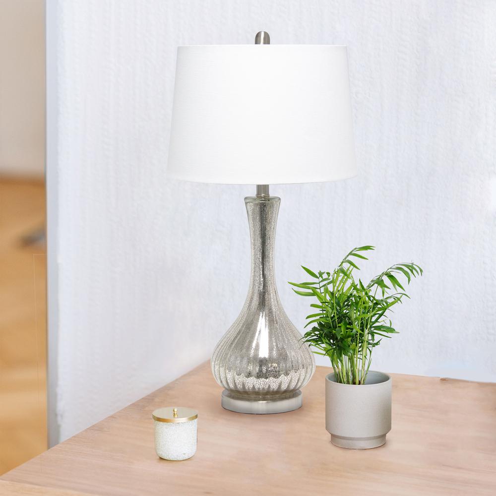 Speckled Mercury Tear Drop Table Lamp with White Fabric Shade. Picture 2