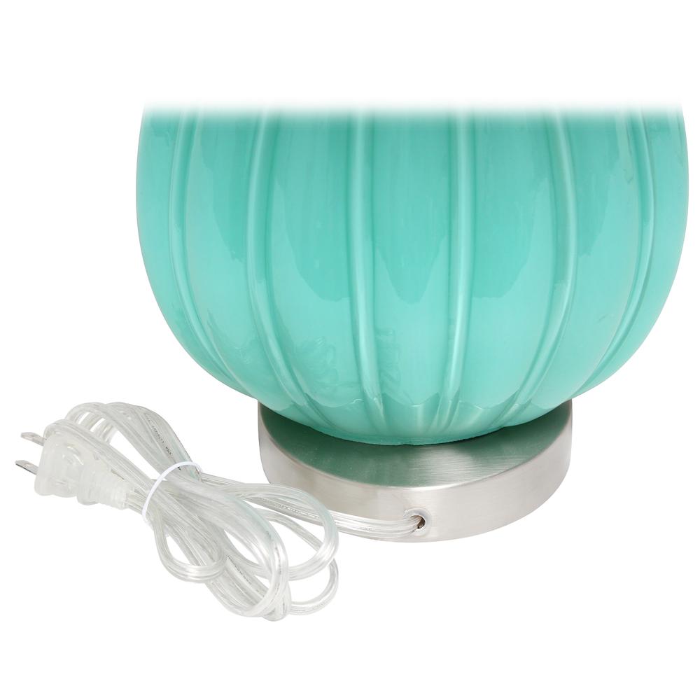 Pleated Table Lamp with White Fabric Shade, Seafoam. Picture 1