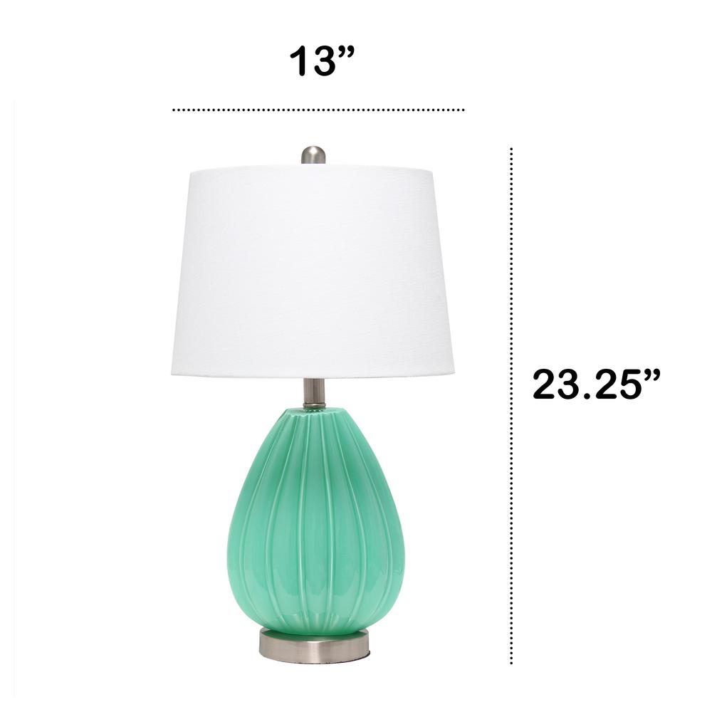 Pleated Table Lamp with White Fabric Shade, Seafoam. Picture 4