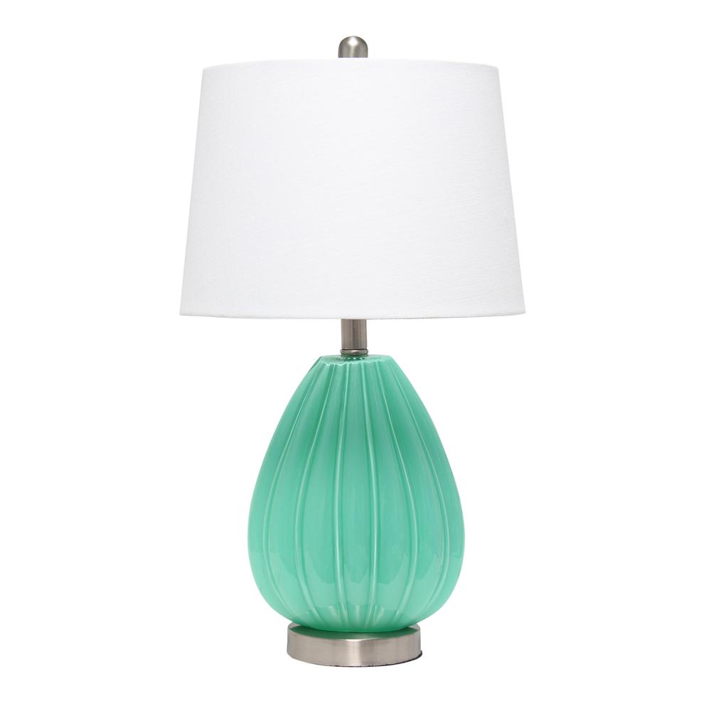 Pleated Table Lamp with White Fabric Shade, Seafoam. Picture 6
