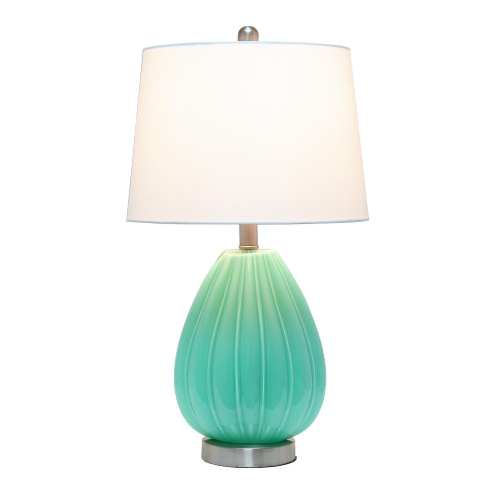 Pleated Table Lamp with White Fabric Shade, Seafoam. Picture 7