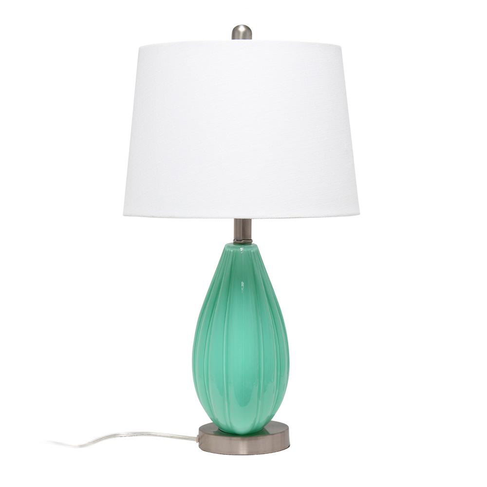 Pleated Table Lamp with White Fabric Shade, Seafoam. Picture 8
