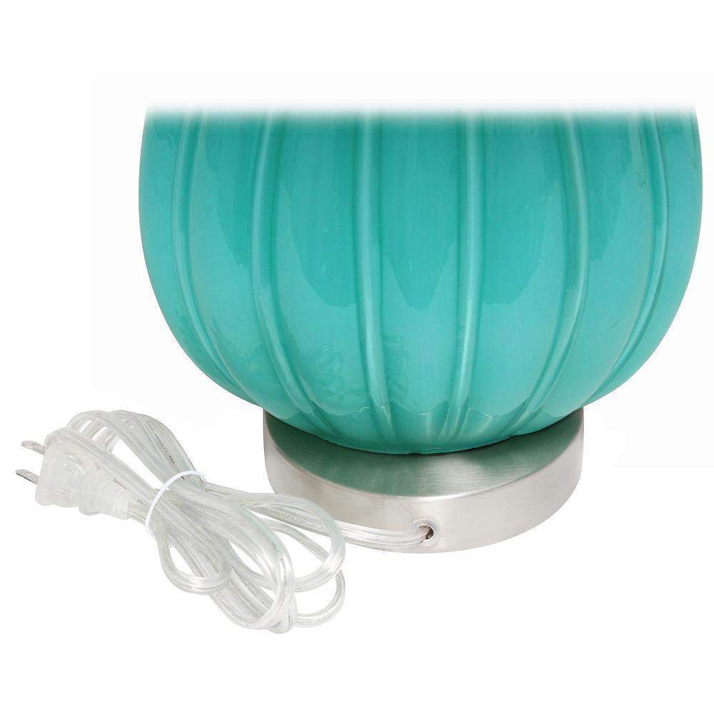 Pleated Table Lamp with White Fabric Shade, Teal. Picture 1
