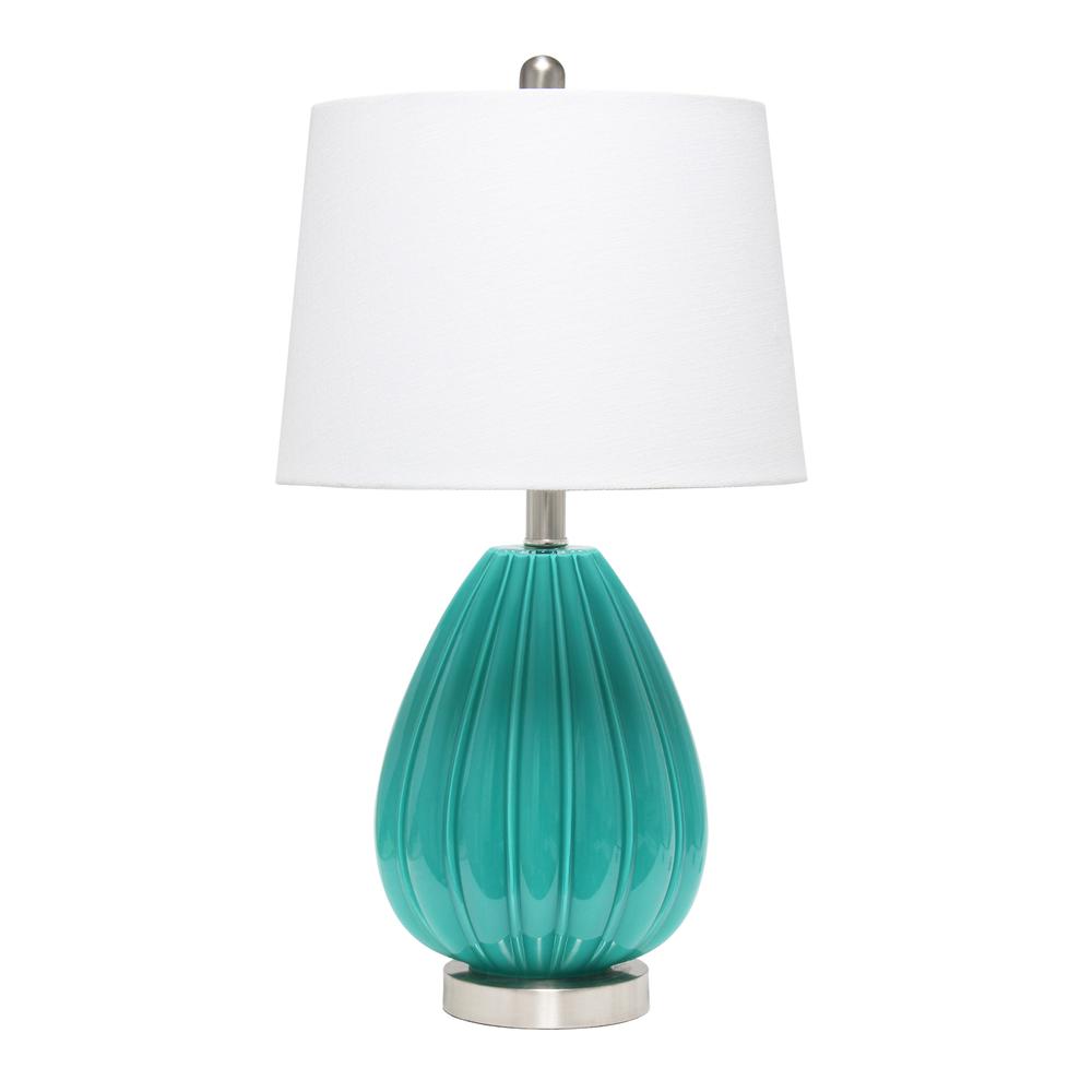 Pleated Table Lamp with White Fabric Shade, Teal. Picture 6