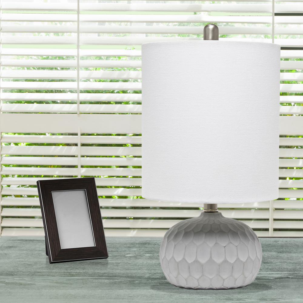Concrete Thumbprint Table Lamp with White Fabric Shade. Picture 2