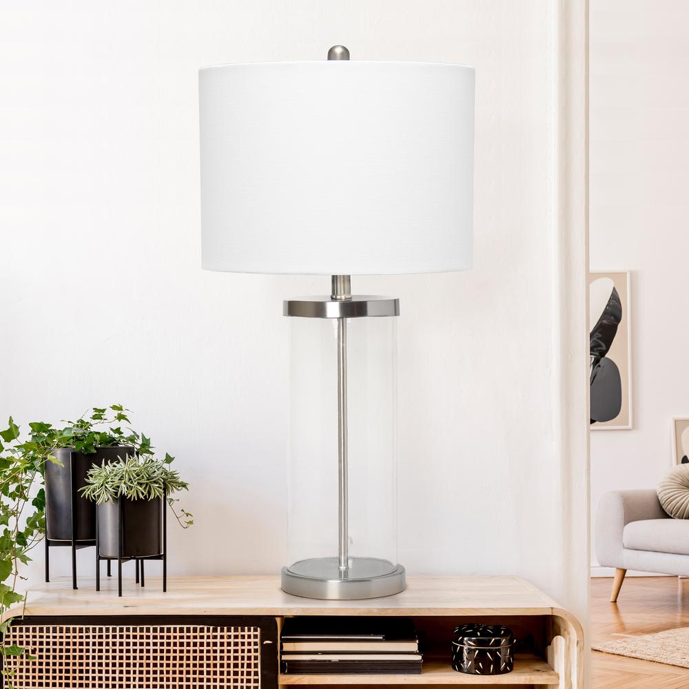 Entrapped Glass Table Lamp with White Fabric Shade. Picture 1