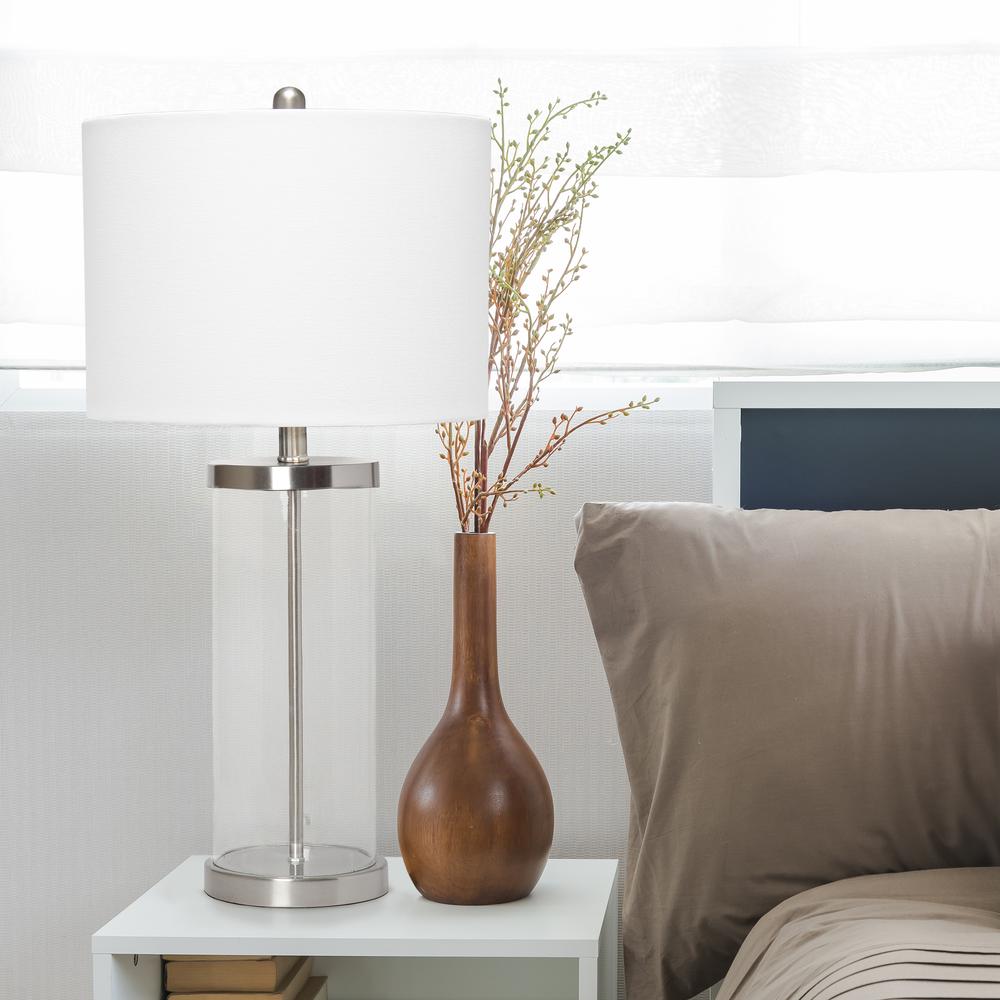 Entrapped Glass Table Lamp with White Fabric Shade. Picture 4