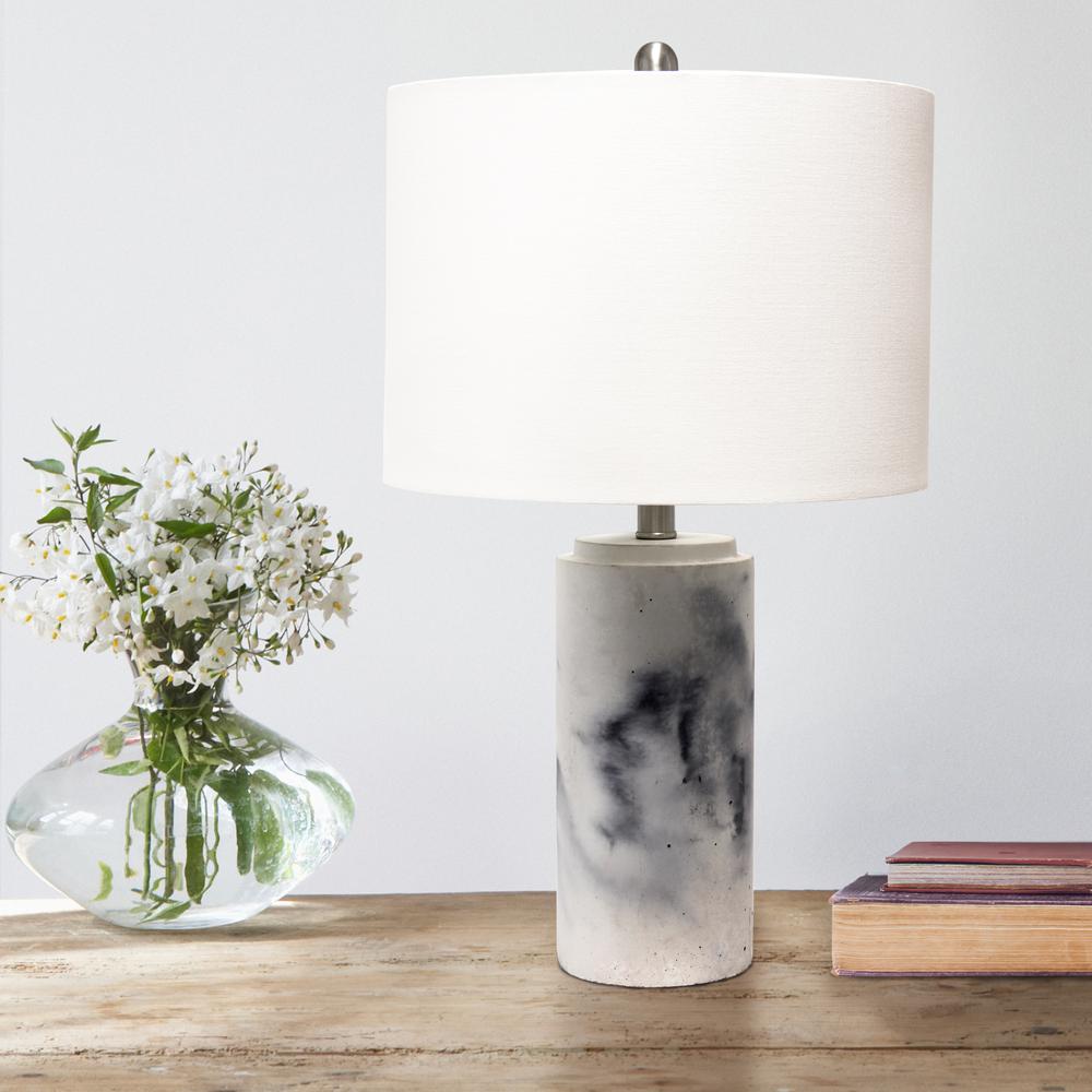 Marbleized Table Lamp with White Fabric Shade,  White. Picture 2