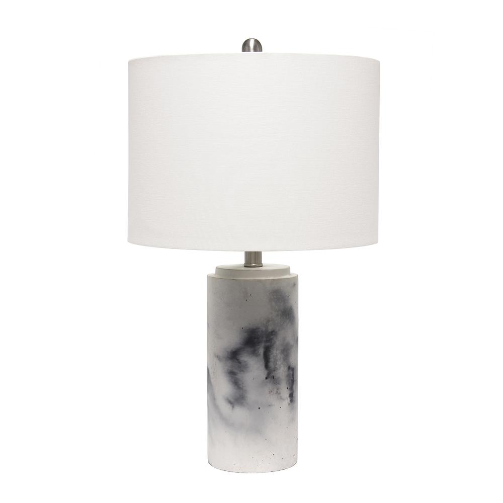 Marbleized Table Lamp with White Fabric Shade,  White. Picture 6