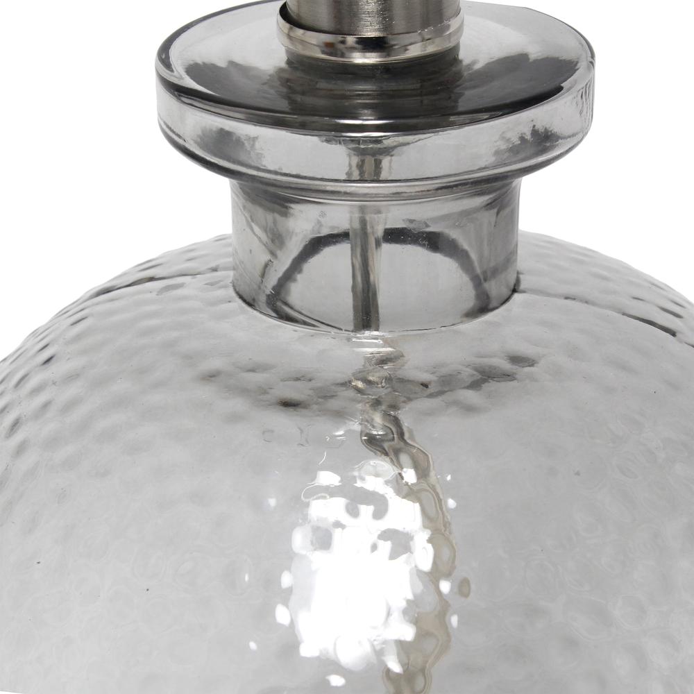 Smokey Gray Hammered Glass Jar Table Lamp with White Linen Shade. Picture 3