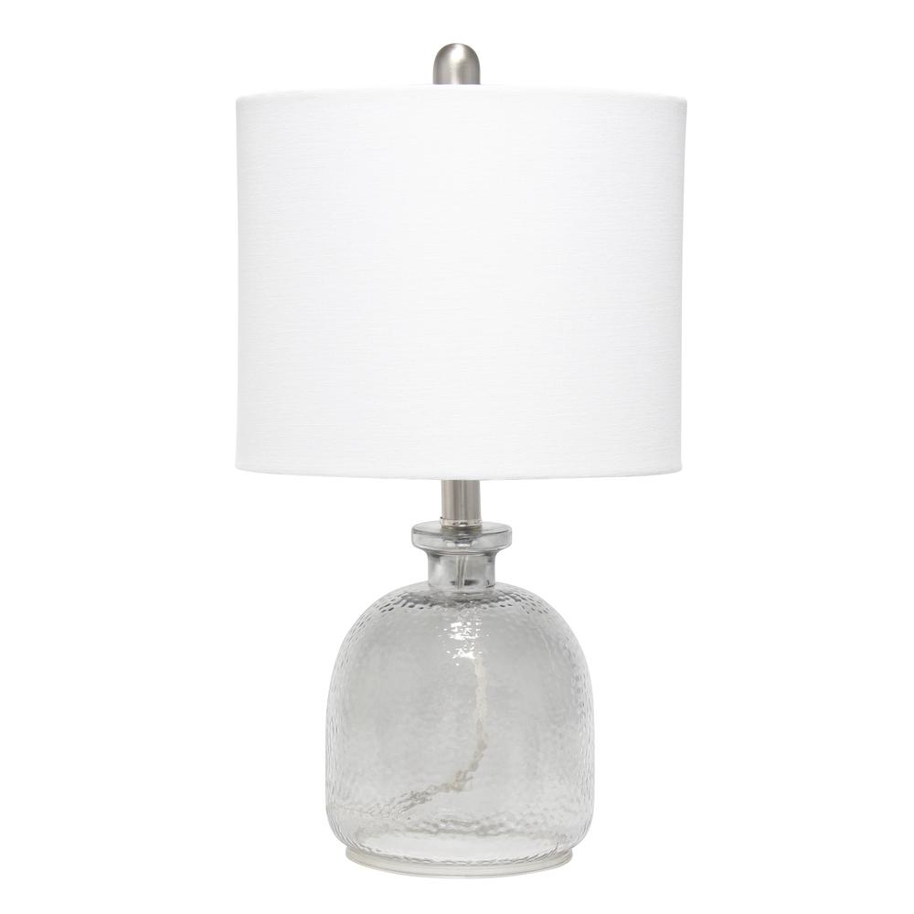 Smokey Gray Hammered Glass Jar Table Lamp with White Linen Shade. Picture 7