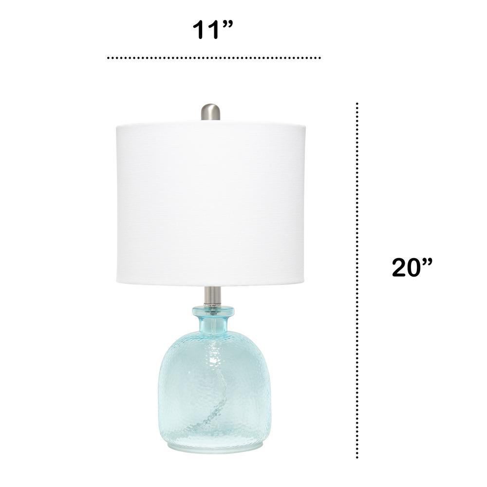 Lalia Home Clear Blue Hammered Glass Jar Table Lamp with White Linen Shade. Picture 14