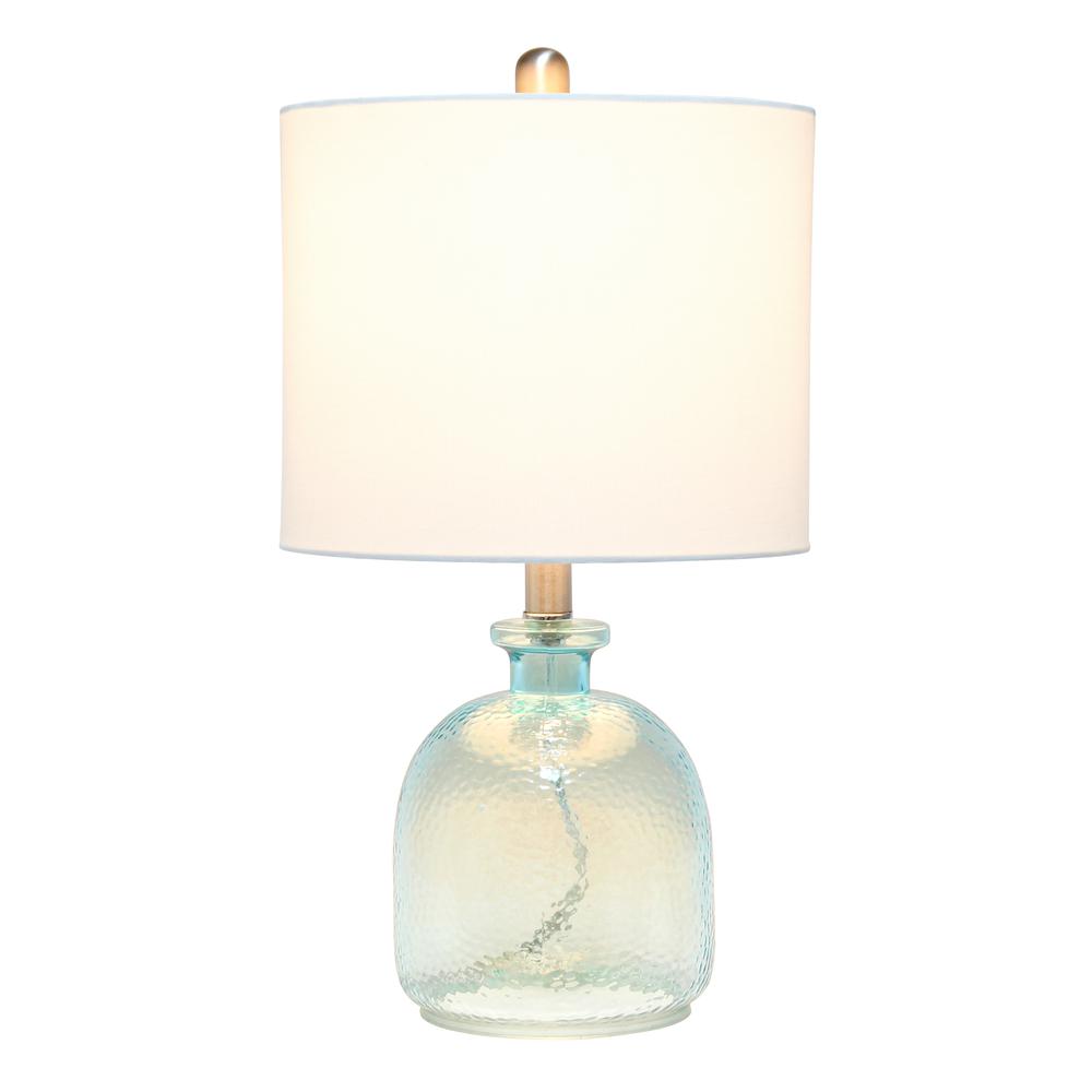 Lalia Home Clear Blue Hammered Glass Jar Table Lamp with White Linen Shade. Picture 18