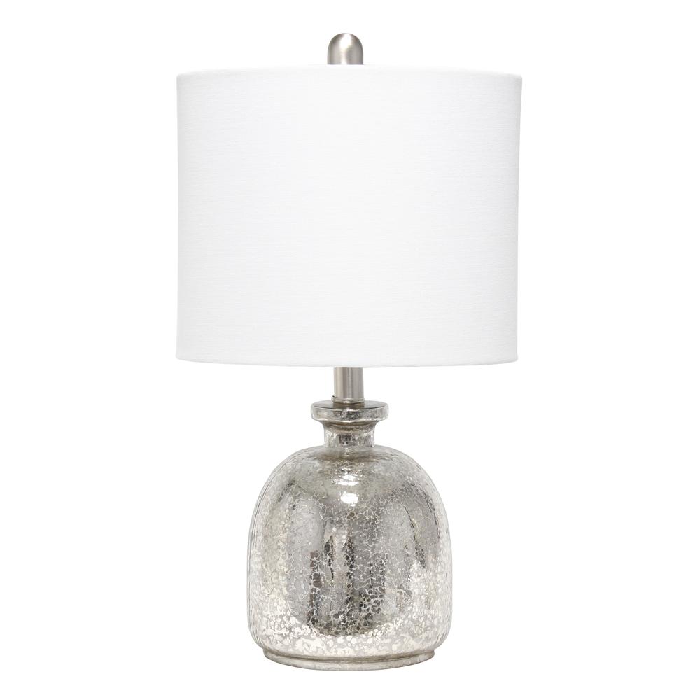 Mercury Hammered Glass Jar Table Lamp with White Linen Shade. Picture 7