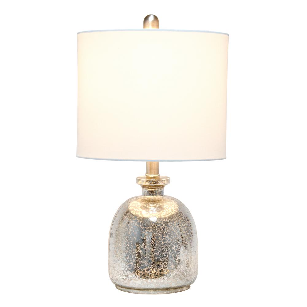 Mercury Hammered Glass Jar Table Lamp with White Linen Shade. Picture 8