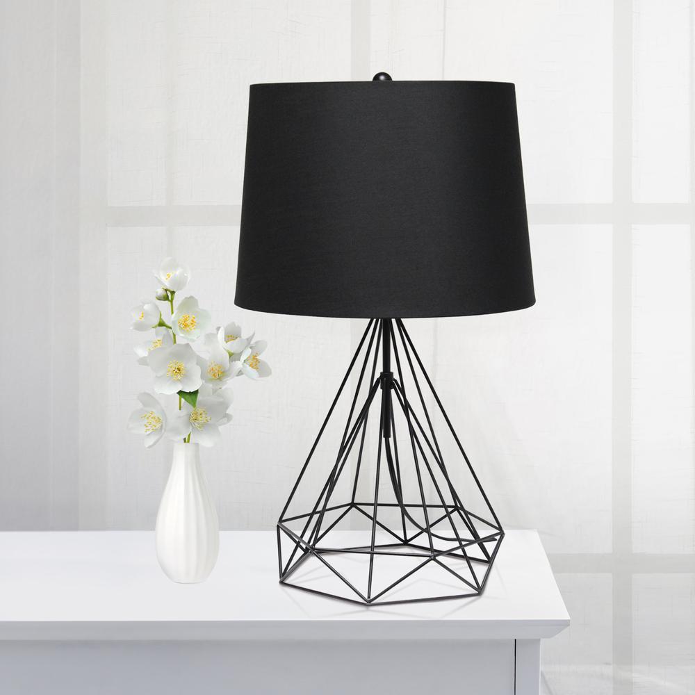 Geometric Black Matte Wired Table Lamp with Fabric Shade. Picture 2