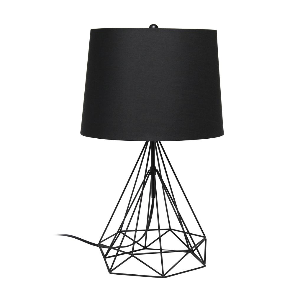 Geometric Black Matte Wired Table Lamp with Fabric Shade. Picture 6