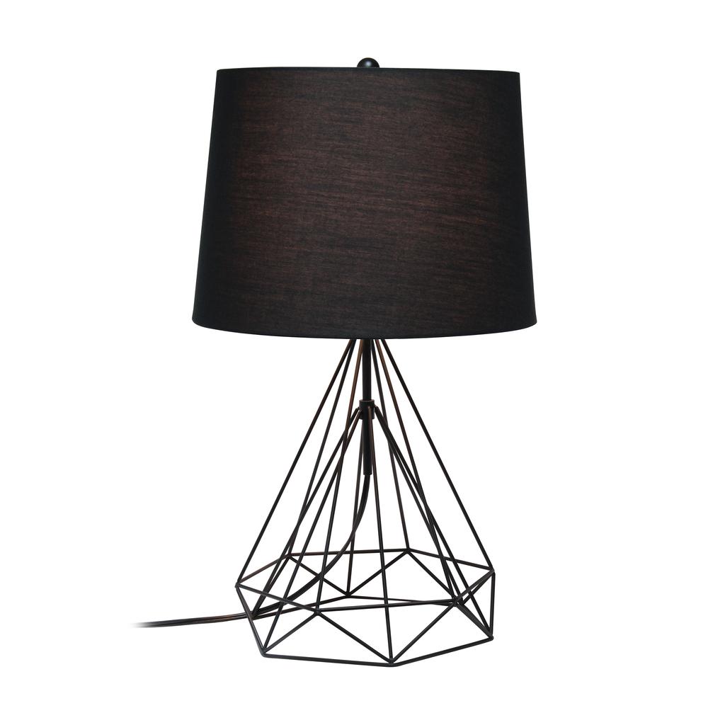 Geometric Black Matte Wired Table Lamp with Fabric Shade. Picture 7