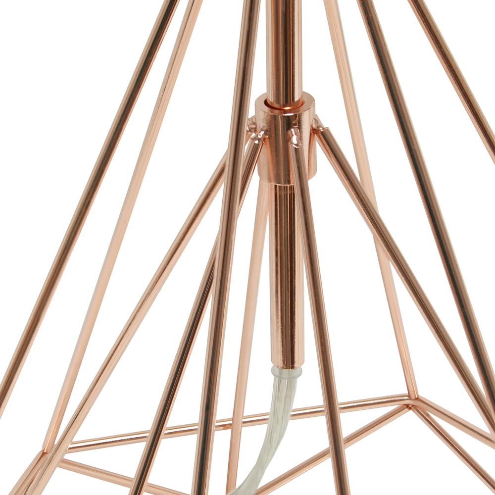 Geometric Rose Gold Wired Table Lamp with Fabric Shade. Picture 1
