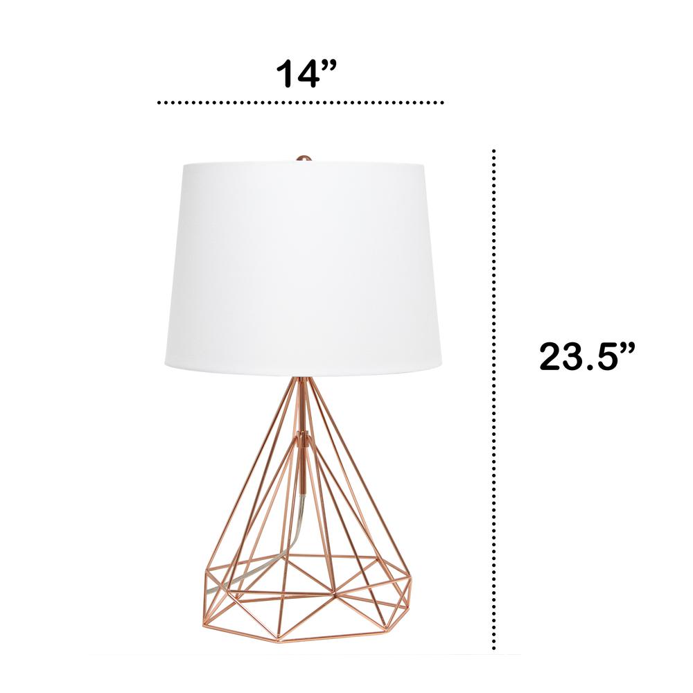 Geometric Rose Gold Wired Table Lamp with Fabric Shade. Picture 5