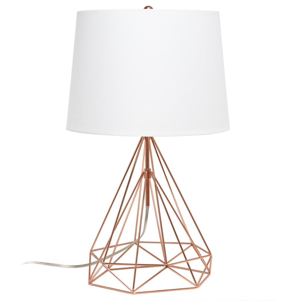 Geometric Rose Gold Wired Table Lamp with Fabric Shade. Picture 6