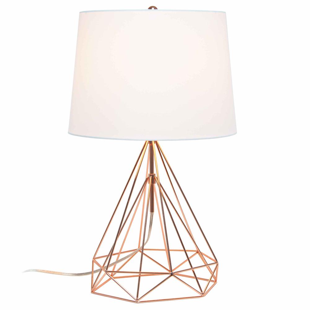 Geometric Rose Gold Wired Table Lamp with Fabric Shade. Picture 7