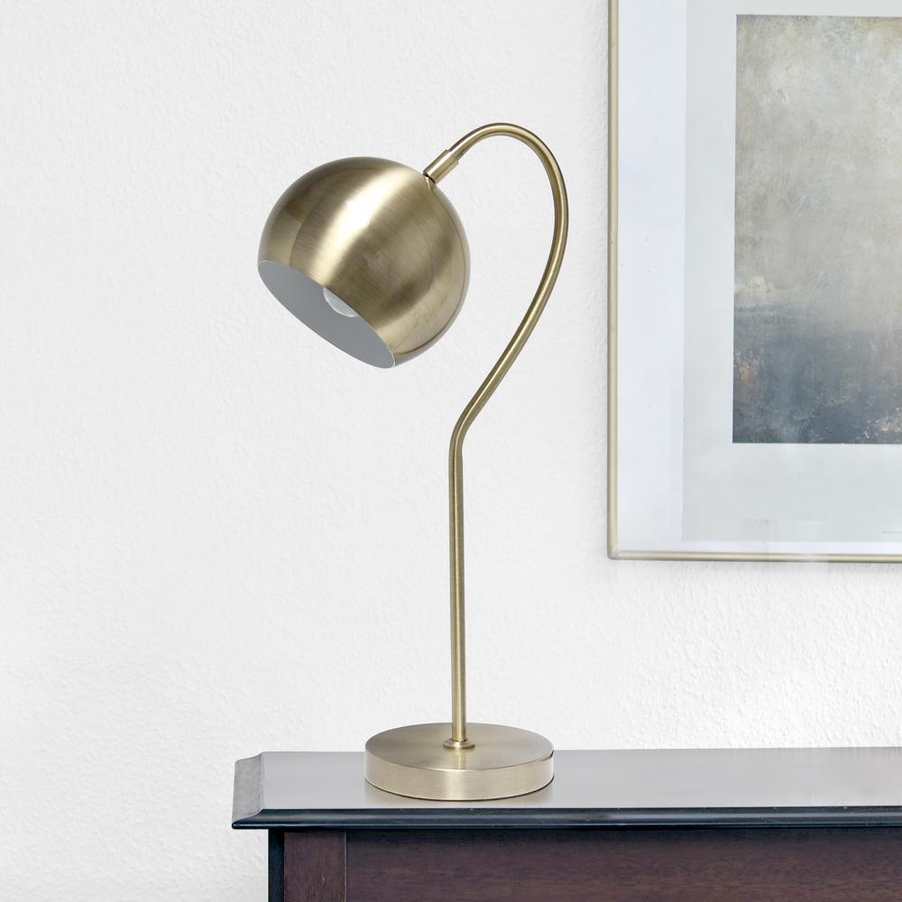 Lalia Home Mid Century Curved Table Lamp with Dome Shade, Antique Brass. Picture 2
