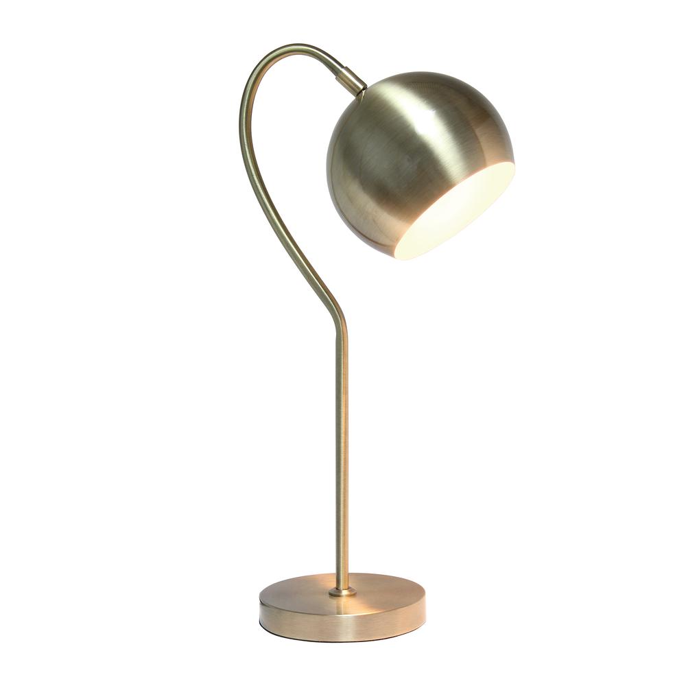 Lalia Home Mid Century Curved Table Lamp with Dome Shade, Antique Brass. Picture 7