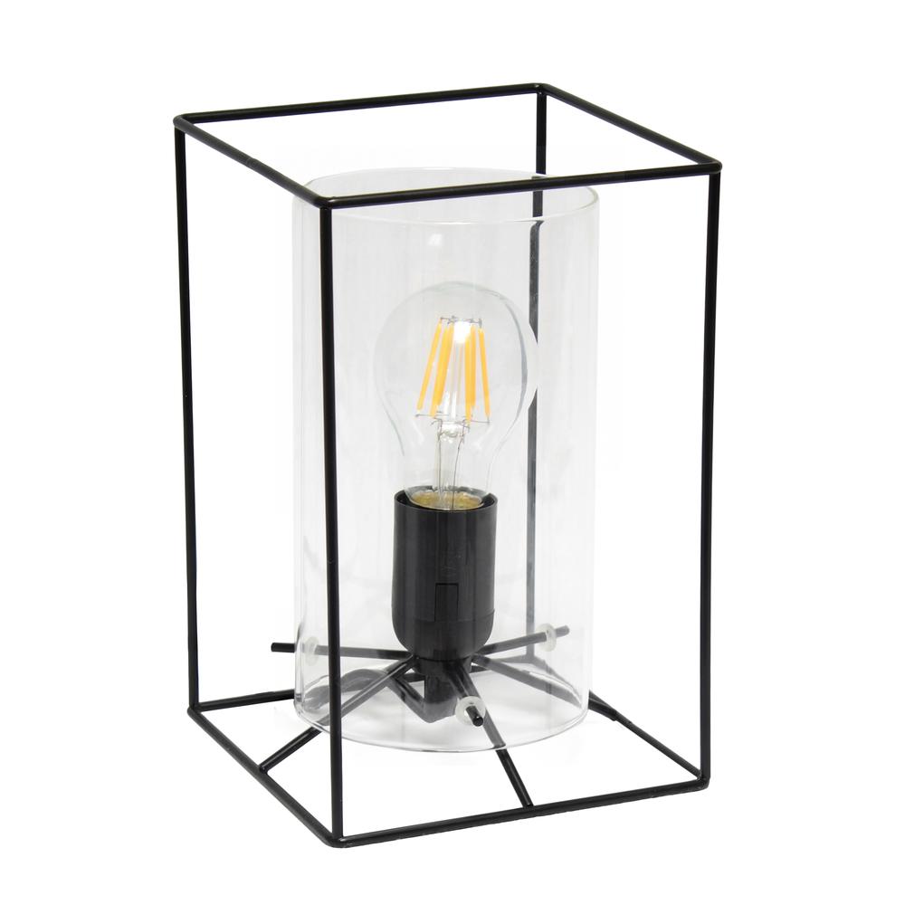Black Framed Table Lamp with Clear Cylinder Glass Shade, Small. Picture 4
