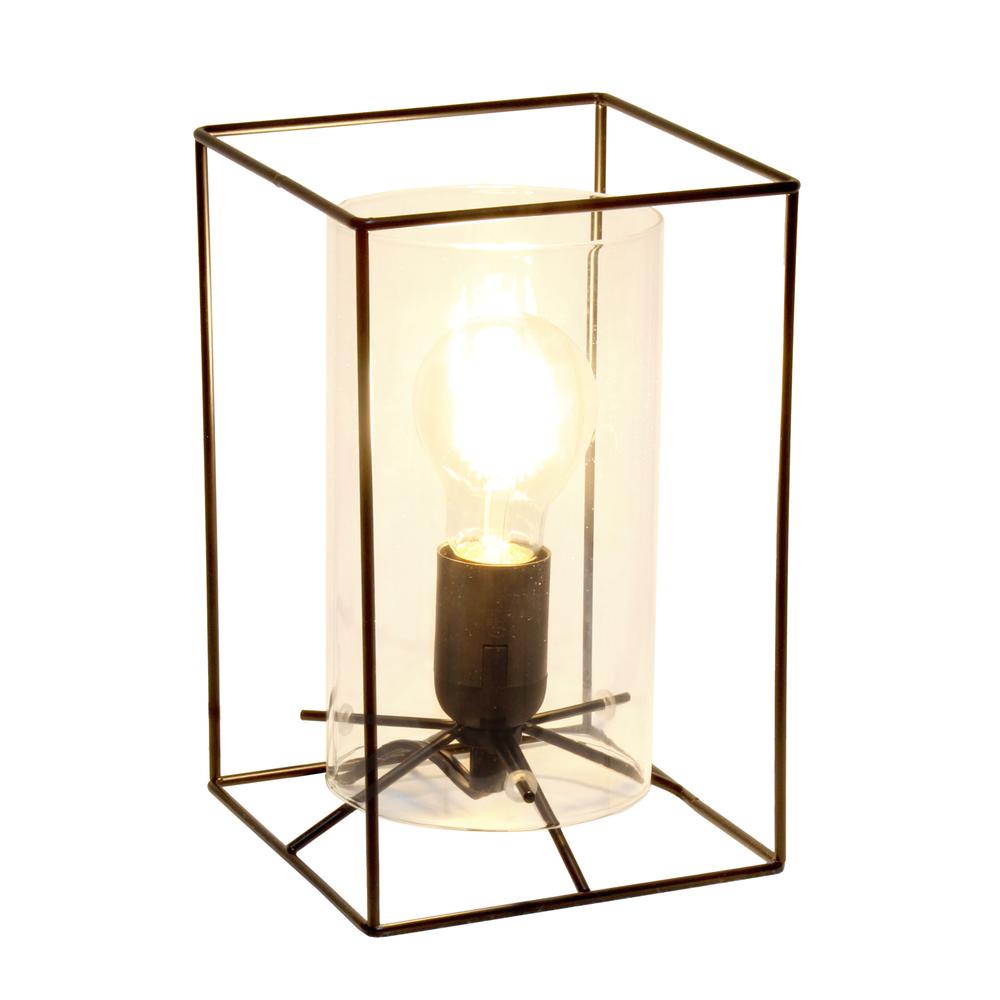 Lalia Home Black Framed Table Lamp with Clear Cylinder Glass Shade, Small. Picture 5