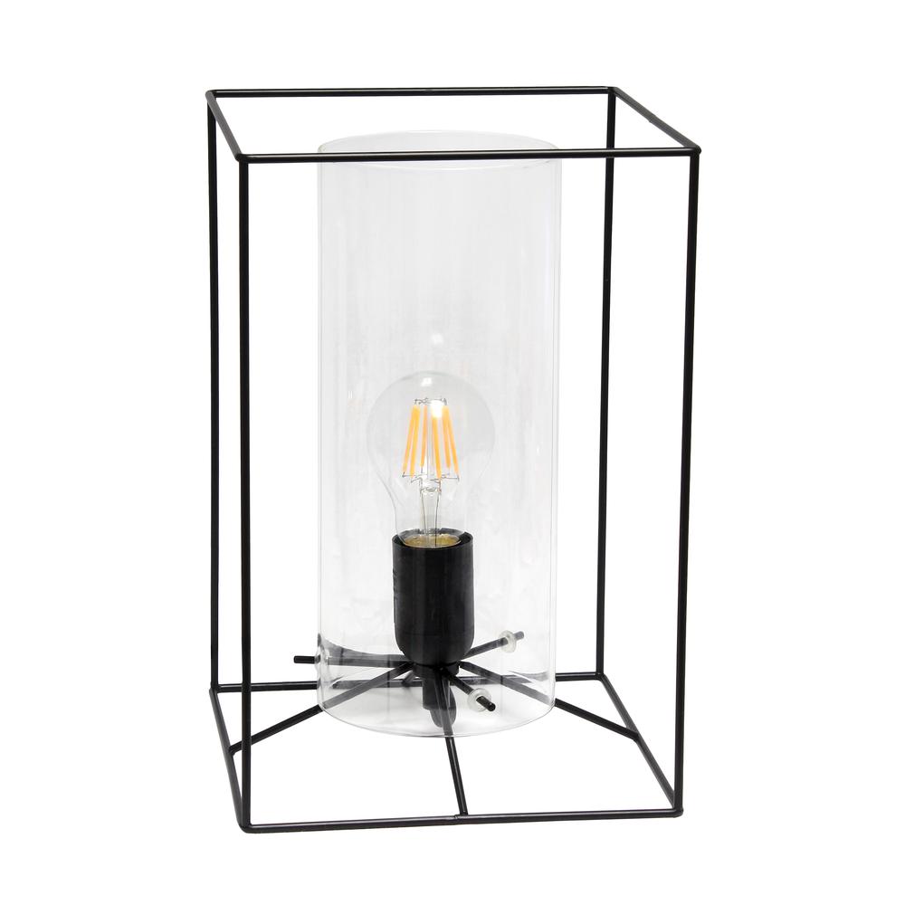 Black Framed Table Lamp with Clear Cylinder Glass Shade, Large. Picture 4