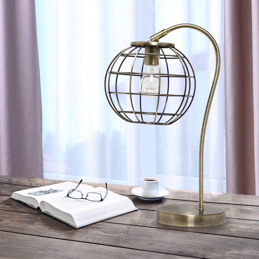 Arched Metal Cage Table Lamp, Antique Brass. Picture 2