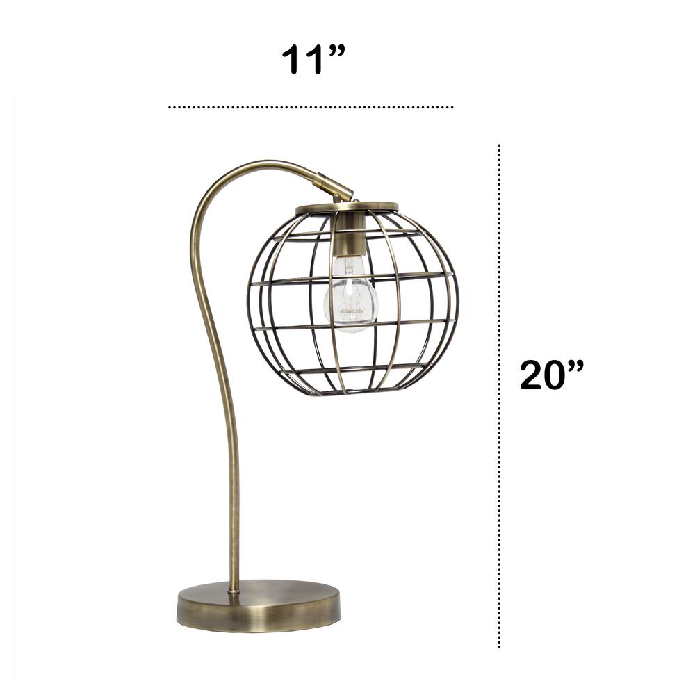 Arched Metal Cage Table Lamp, Antique Brass. Picture 3