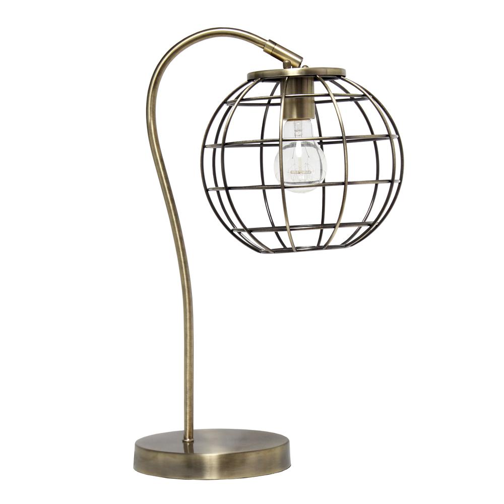 Arched Metal Cage Table Lamp, Antique Brass. Picture 5