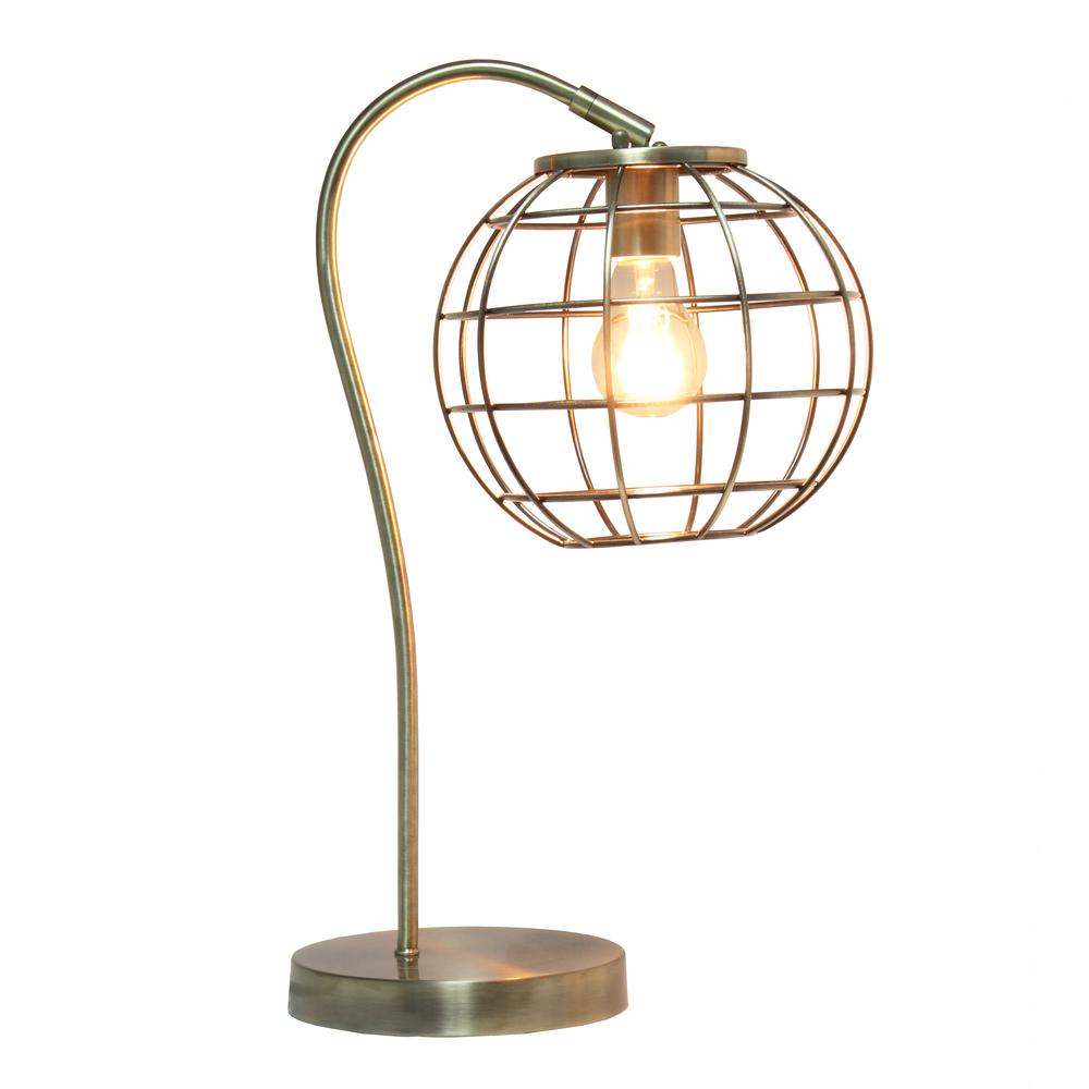Arched Metal Cage Table Lamp, Antique Brass. Picture 6