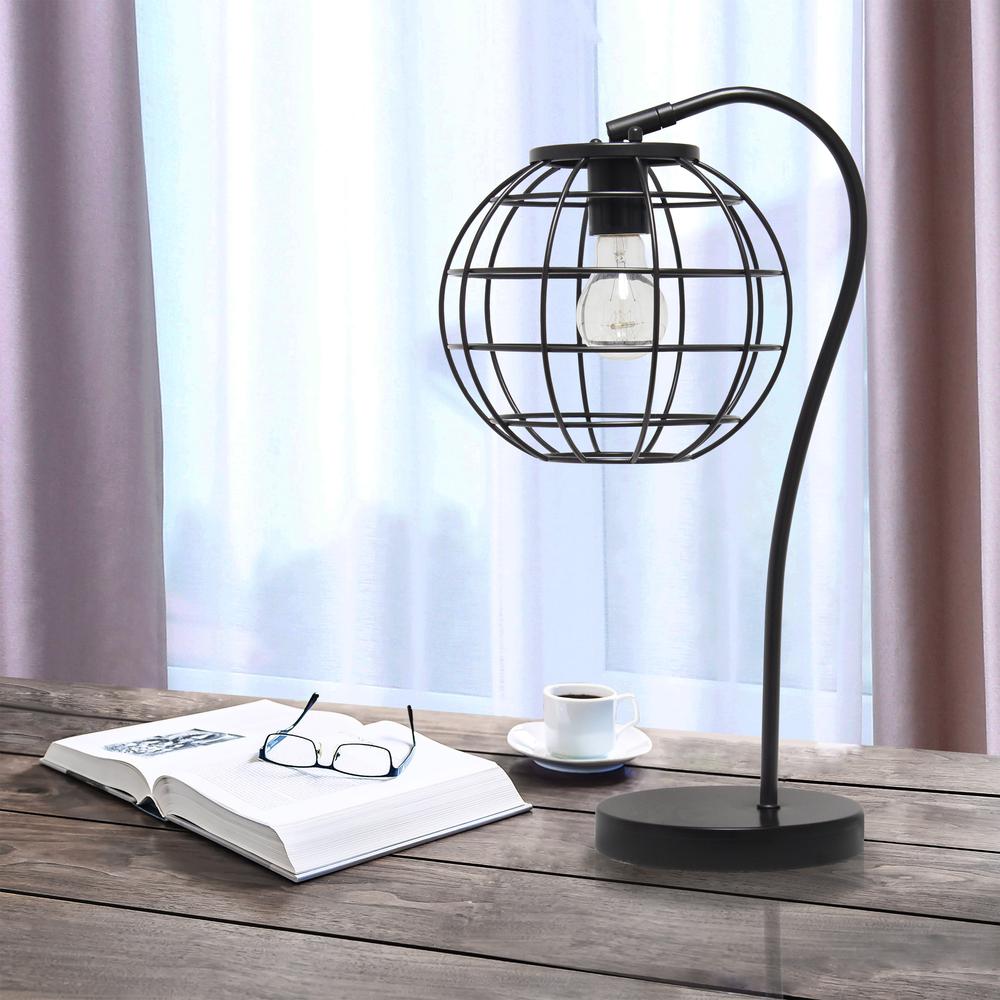 Arched Metal Cage Table Lamp, Black. Picture 2