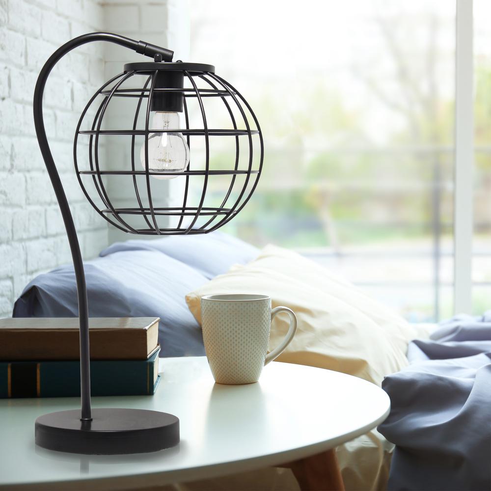 Arched Metal Cage Table Lamp, Black. Picture 4